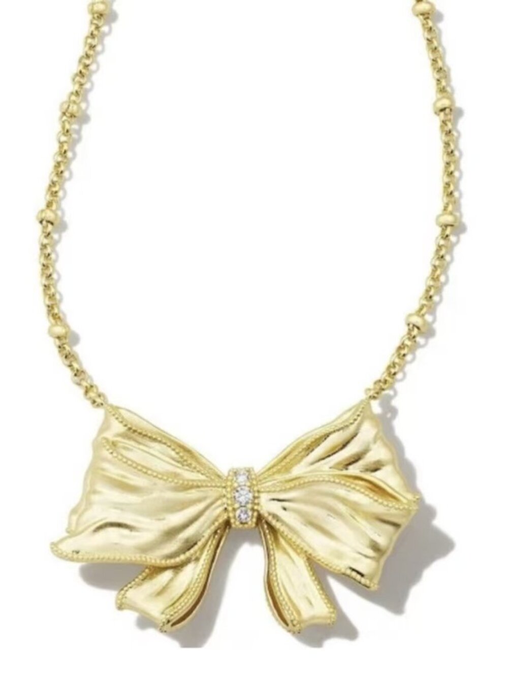Krista Gold Bow Short Pendant Necklace in White Mix
